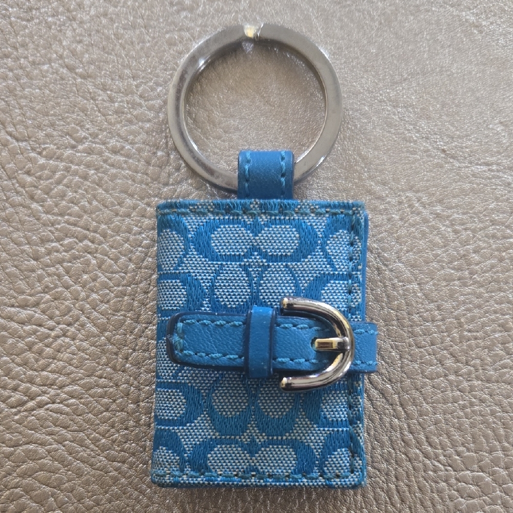 Coach Blue Patterned Keychain with Silver Ring